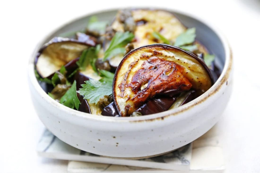 Charred eggplant with capers