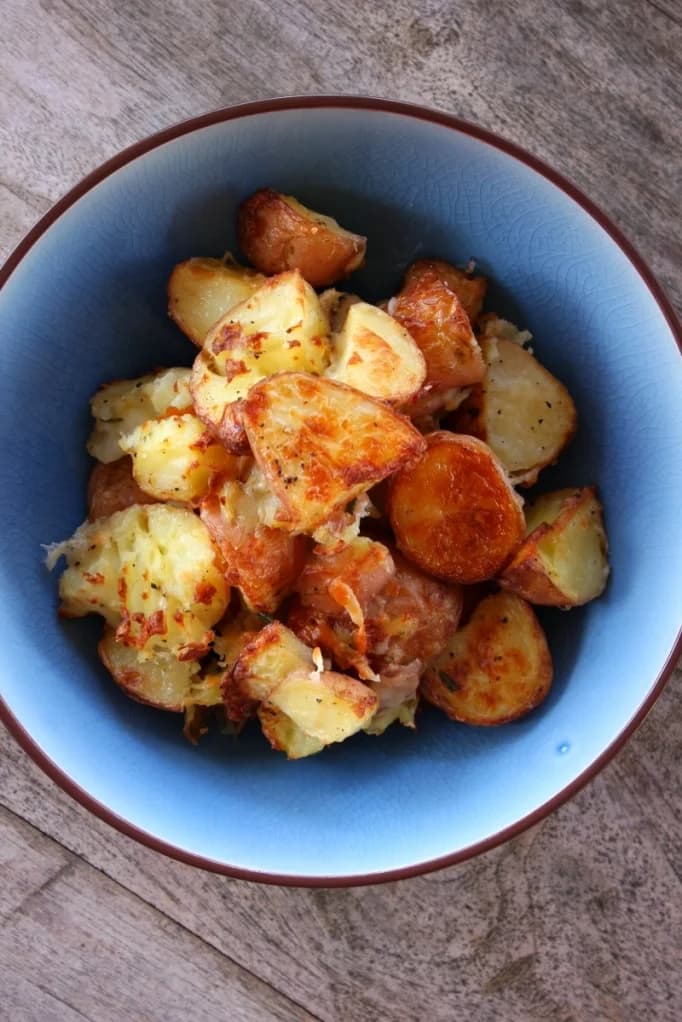 Smashed potatoes with parmesan